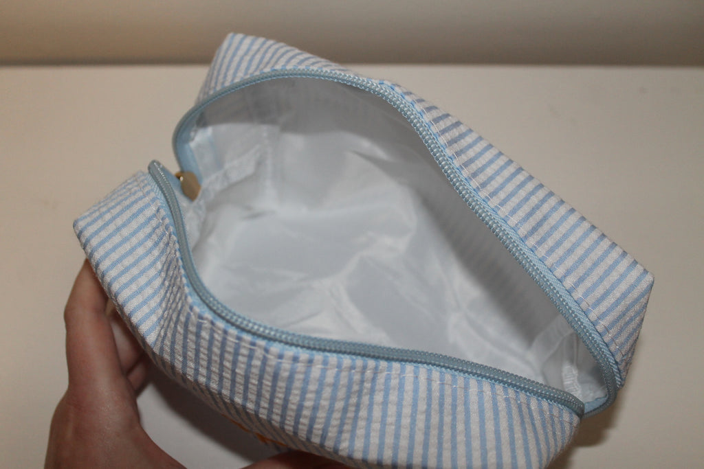 Embroidered Blue & White Seersucker Bag