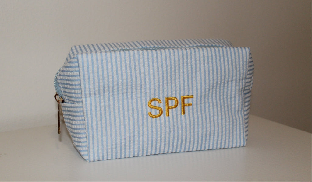 Embroidered Blue & White Seersucker Bag