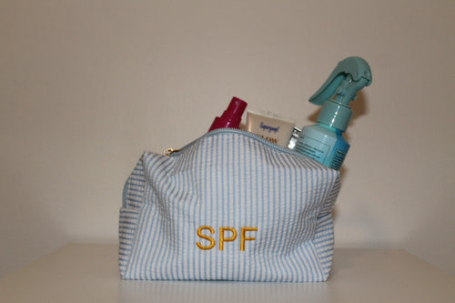 Embroidered Blue & White Seersucker Bag
