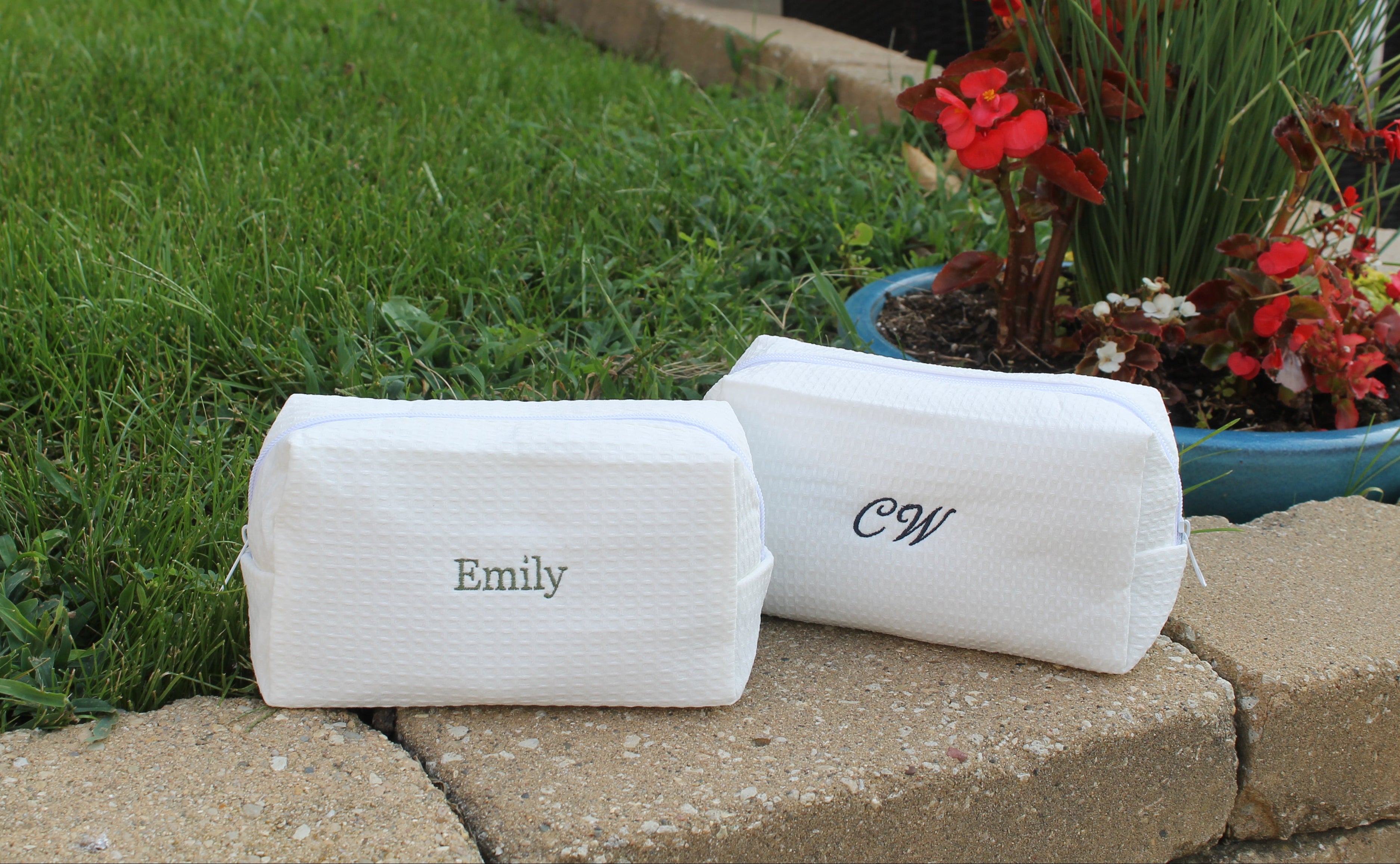 Embroidered Waffle Toiletry Bag