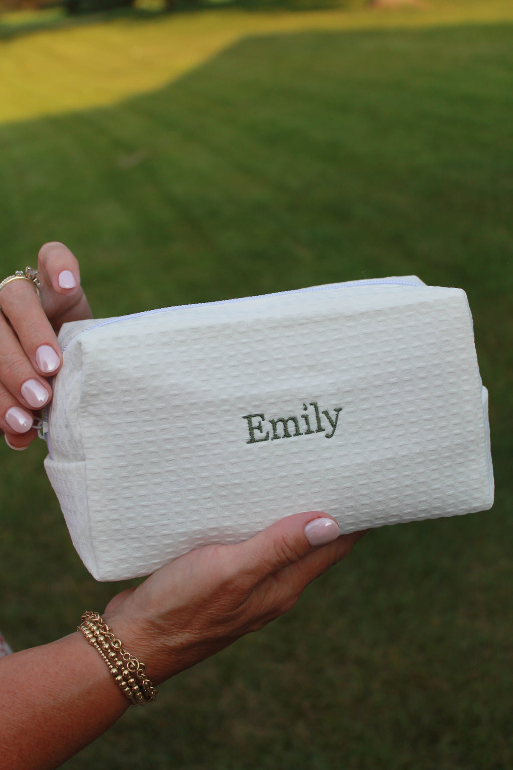 Embroidered Waffle Toiletry Bag